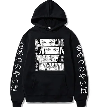 Harajuku Streetwear Jaro Podzim Hoodedsweater Unisex Japonské Anime Demon Slayer Tisk Korean Pánské a Dámské Mikiny