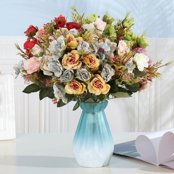 Bílé Hedvábí Umělé Růže Květiny Svatební Domácí Podzimní Dekorace Vysoké Kvality, Velké Kytice, Luxusní Falešný Aranžování Květin Bulk