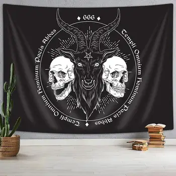 Černá A Bílá Démon Baphomet Kozí Hlavy Gobelín Satanský Pentagram Tetování Tapiserie Hippie Skull Home Dekor Pro Ložnice
