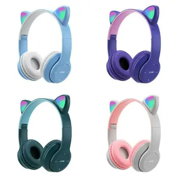 P47 LED Bliká Roztomilé Kočičí Uši Sluchátka Bluetooth Bezdrátová Sluchátka s Mikrofonem TF FM Stereo, Hudba, Sluchátko Kotě Sluchátka Děti Dárek