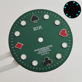 28,5 mm NH35 dial Hodinky Dial Poker Abalone Vytáčení pro NH35 NH36 NH35A NH36A Pohyb Zelené Světélkující ciferník S