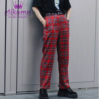 Nové Letní Harajuku Ženy Ležérní Kostkované Kalhoty Ženské Módní Vysokým Pasem Harémové Kalhoty Punk Streetwear Mujer Kalhoty