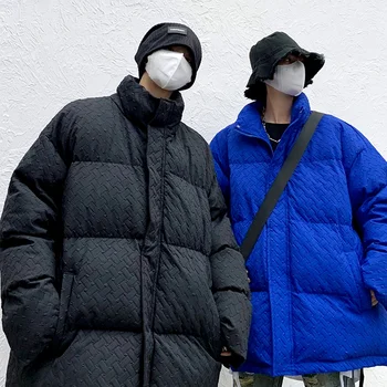 Zimní Bunda Muži Teplé Módní Nadrozměrné Modrá Černá Tlustou Bundu Streetwear Muži Ležérní Volné Krátký Kabát Pánská Parker Oblečení