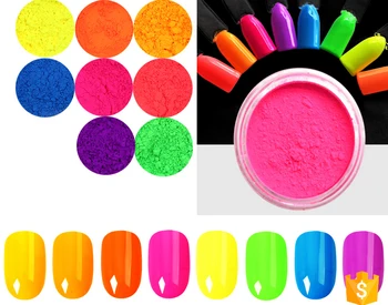 8Jars/Set Neon Pigment Nehty Prášek Prachu Ombre Nehty Glitter Gradient Třpytky Duhové Akryl Fosfor akrylové Pigmenty H&*&