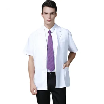 Lékař šaty Letní split oblek Doktora šaty dlouhý rukáv krátký styl zubaře šaty plášť bílý plášť