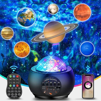 10 Planetě DQ-M3 Bluetooth-kompatibilní Voda Vzor Hvězdnou Oblohu Projektor Stolní Lampa Hudební Noční Světlo Pro Domácí Pokoj Dekor Dárek