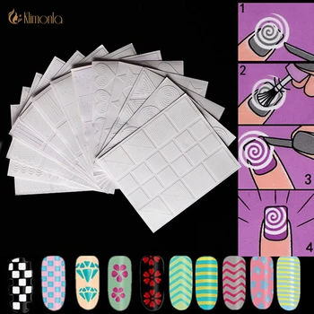12 Styl/set Nehty Samolepky DIY Duté Šablony Průvodce francouzské Geometrie Stripe Víry Nail Art Vinyly Strip Template Obtisk Kit Tools