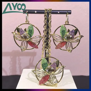 SWA Fashionr Šperky 1:1 Původní Kouzlo POSPOLITOSTI Barevné Orchidej Nastavitelný Náhrdelník Náušnice Set Dárek Pro Ženy S Logem