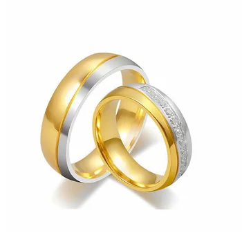 Z nerezové Oceli Pár Prsteny pro Ženy Šperky, Snubní Prsten Femle Vintage Jednoduché Crystal Ring Dámy Zlatý Stříbrný Prsten