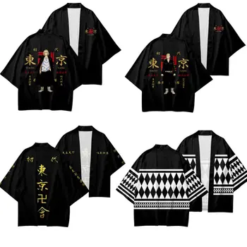 Anime Tokyo Avengers Cosplay T-shirt Plášť Draken Manji Gang pro Letní Haori Kimono Tričko Pánské Krátký rukáv