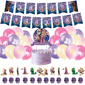 Rapunzel Princezna Téma Děti, Holka, Narozeniny, Party Dekorace Sada Banner Vlajka Dort Topper Balón pro Děti Party Dekorace