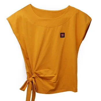 Vázané lem bat rukáv T-shirt ženy letní nový styl plná barva kolem krku ležérní top khaki dámské bavlněné