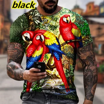 Papoušek 3D Tištěné Krátký rukáv T-shirt Zvířat Design Pták Trička