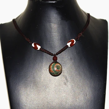 Tibetský DZI přívěsek náhrdelník dámské délka nastavitelná náhrdelník zelená/minerální barva kolem 3 oči achát DZI Doprava Zdarma