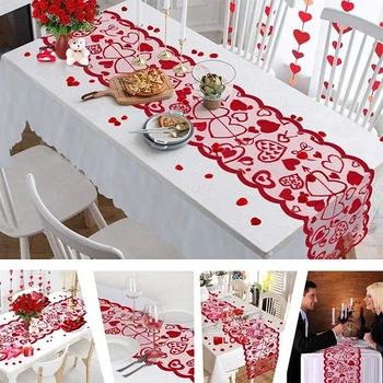 Srdce Pattern Tabulka Běžec Červený Krajkový Ubrus A Prostírání Domova Valentines Den Dárek Svatební Party Dekorace Stolu 2022