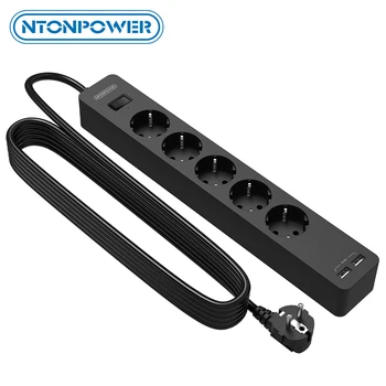 NTONPOWER Zdi připojené USB Power Strip S Prodlužovací Kabel Přepěťové ochrany Elektrická Zásuvka EU Plug pro Domácí Síť Filtr