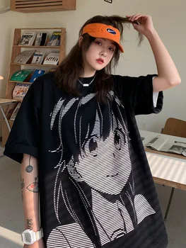 Deeptown Anime Páry T-shirt Ženy Vintage Harajuku Oversize Grafické Tees Japonské Kawaii Karikatura Tisk Pár T Shirt Top Unisex