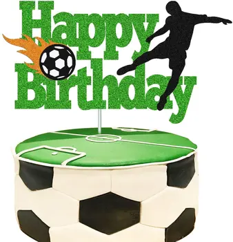 Fotbalový Dort Topper Boy Girl Fotbal Happy Birthday Cupcake Zavírače Strana Dezert Svatební Dekorace Baby Sprcha Pečení Dodávky