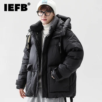 IEFB Pánské Zahuštěný Bundu Nosit 2023 Zimní Nové Základní Kabát Plná Barva, Kapsa S Klobouk Příležitostné Muž Korean Módní 9A6025