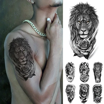 Vodotěsný Dočasné Tetování Samolepky Lev Rose Crown Tygr Vlk Flash Tatto Muži Ženy Zvířat Kmenové Totem Tělo Umění Falešné Tetování
