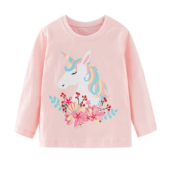 Trochu maven Dlouhý Rukáv Jednorožec Pink T-Shirt Dětské Dívky Jarní a Podzimní Bavlněné Krásné Ležérní Oblečení pro Děti 2-7year