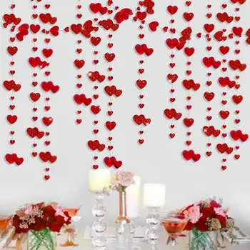 Svatební Sprcha Červené Srdce Věnce Oboustranné Papírové Závěsné Stuhy Pro Matku je Den Svatební Bachelorette Party Dekorace