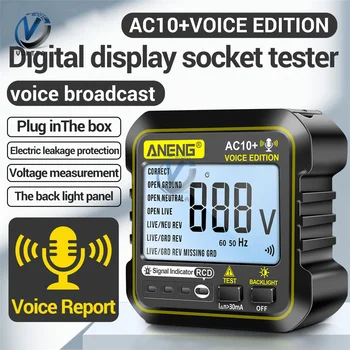 AC10+ NÁS EU Plug Socket Plug Tester Napětí Detektor Hlasové Vysílání Nulové Linie Plug Polaritu Fáze Zkontrolujte Fáze Detecter Tester