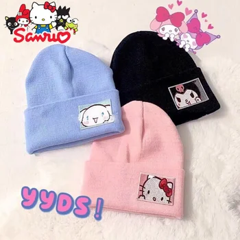 Sanrio Hello Kitty, Kuromi Pletená Čepice Melodie Cinnamoroll Pár Věcí Beanie Udržuje Studentské Zimní Teplé Zimní Žena Čepice Kapoty