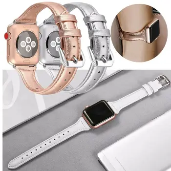 Originální Kožený Náramek pro Apple Watch Série 5 4 3 2 1 Kapela pro IWatch 44 mm 40 mm 42 mm 38 mm Kovové Barvy Slim Popruh Pásu