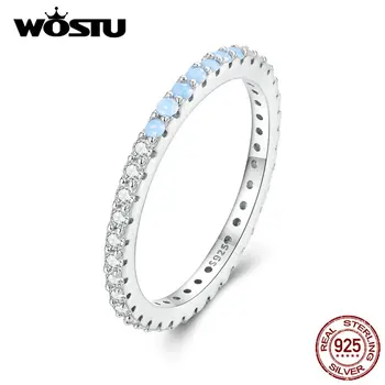 WOSTU 925 Sterling Silver Rainbow Modrý Fire Opál Čirý Zirkon Jednoduché Zásnubní Prsteny Pro Ženy Klasické Roud Stohování Prsten Nové