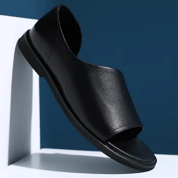 Hot prodej Vysoce Kvalitní Kůže Klasiky Černé Letní Sandály Pro Muže Venkovní Plážové Boty Ležérní Sportovní Sandály Plus velikosti 47 48