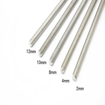 1ks 304 nerezová ocel T12 délka šroubu 100 200 300 400 500 600 800 mm vedou 2 mm 3 mm 4 mm 8 mm 10 12 14 trapézové vřeteno šroub
