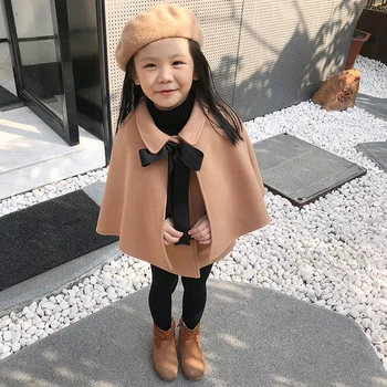 Dívčí vlněné kabáty dětské cape kabát princezna šátek kvalitní 2-12Y