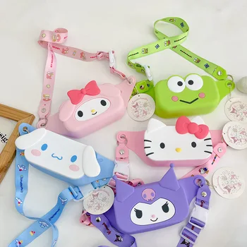 Kawaii Hello Kitty Cinnamoroll My Melody Kuromi Sanrios Nové Módní Silikonové Taška Přes Rameno Roztomilý Kreslený Messenger Bag Ledvinka