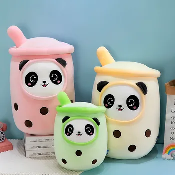 Boba Plushies Bubble Tea Plyšové Hračky 24 cm Kawaii Plyšové Pohár ve Tvaru Polštář Panda Bobo Plněný Soft Zpět Polštář Děti Dárek k Narozeninám