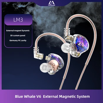 Lafitear LM3 1DD V Ear Sluchátka Vnější Magnetické Dynamiky Jízdy Sluchátka 3,5 mm 2 Pin Vyměnitelné Kabelové IEM Přizpůsobitelné Panely