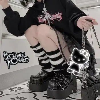 Y2k Goth Lolita Dívky Pruhované Pletené Návleky Japonské Gothic Dlouhé Ponožky Dámské Legíny Kamaše Kolena Pletené Manžety Kotník Teplejší