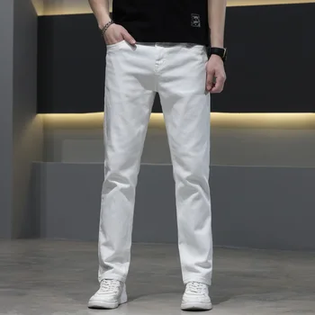 2022 VŠECHNY Bílé Barvy Klasické Pružnost Džínové Kalhoty Mužské Zbrusu Nové Kalhoty Pánské Straight Fit Čisté Džíny Módní Ležérní