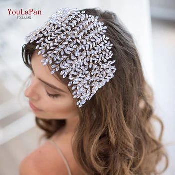 YouLaPan HP238 Luxusní Crystal Svatební Svatební Čelenka Vlasy, Šperky Zlaté Šatonové Svatební Vlasové Doplňky, Svatební Čelenky