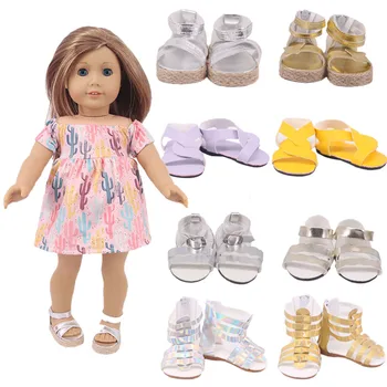 15 Stylů Lesklé Módní Sandály Plastové Boty Pro 18 Palců American Doll&43 CM New Born Baby Generace ruské DIY holky Hračky