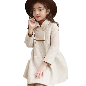 Zimní Vlněné Sako Pro Dívky 2022 korejské Verze Plus Sametové Zahušťování Udržet Teplé Mid-Délka Klopě Ležérní Oblečení pro Děti