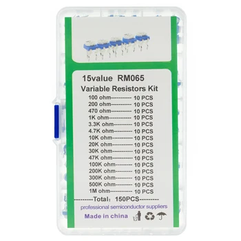 150pcs/set RM065 Ořezávání Potenciometr Proměnné Rezistory Nejrůznějších Kit Elektronické Diy Kit 15 Hodnoty Každého 10ks s box