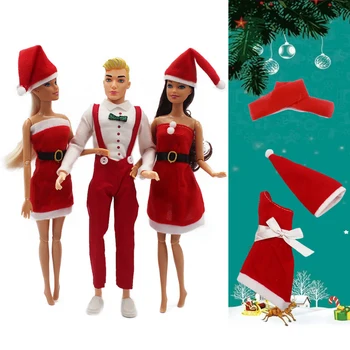 Nové Vánoční Kostým Oblečení pro Barbie a Kena 4 Sady balík s Dárek Zdarma Šátek Hračky pro Dívky Vánoční Den je Přítomen 30cm