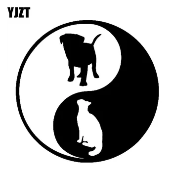 YJZT 12,7 CM*12.7 CM Pes A Kočka Yin Yang Automobil Vinyl Obtisk Nálepka Black/Silver C10-00308