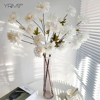 YRMSF Umělé Bílé Svatební Strop Větve Falešné Cherry Blossom Domácí Party Dekor DIY Pivoňka Květiny pro Svatební Dekorace