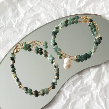 Lii Ji Emerald Americké 14K Zlato Naplněné Náramek z Přírodního Kamene 4-5mm Ruční Módní Šperky Pro Ženy, Párty