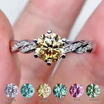Luxusní Šperky Moissanite Prsten Crown Design 1-2 Carat Růžová Modrá Zelená Bílá Barva Zásnubní Diamantový Prsten Pro Ženy 925 Stříbrný