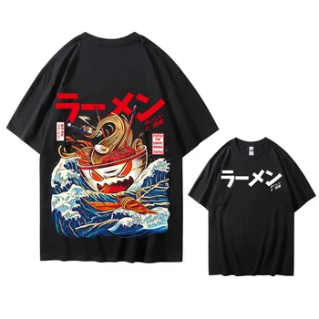 Japonské Harajuku T-Košile Muži 2021 Letní Hip Hop Trička Nudle Lodi Karikatura Streetwear Trička Krátký Rukáv Ležérní Top Bavlny