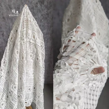 Unikátní Mesh Tylu Tkaniny Bílé Duté-Out Kruhové Vzory DIY Patchwork Dekor Kabát, Šaty, Sukně, Svatební Šaty Designer Tkaniny