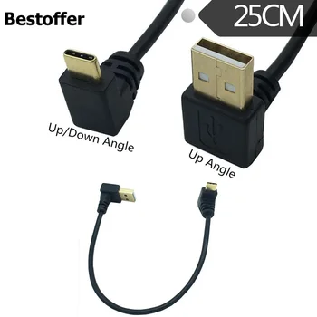 25 CM GOLD Plated Up Úhel USB2.0 (Typ-A) Samec na USB3.1 (Type-C)Muž A Dwon Úhlu, USB Dat Sync A nabíjecí Kabel Konektor